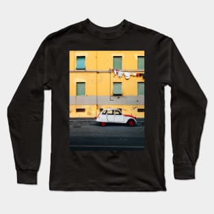 Vintage Car Parked in Front of Yellow Apartment Building in Italy Long Sleeve T-Shirt